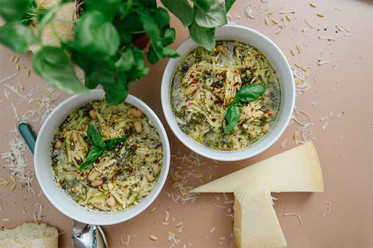 Pesto Orzo Bean Soup