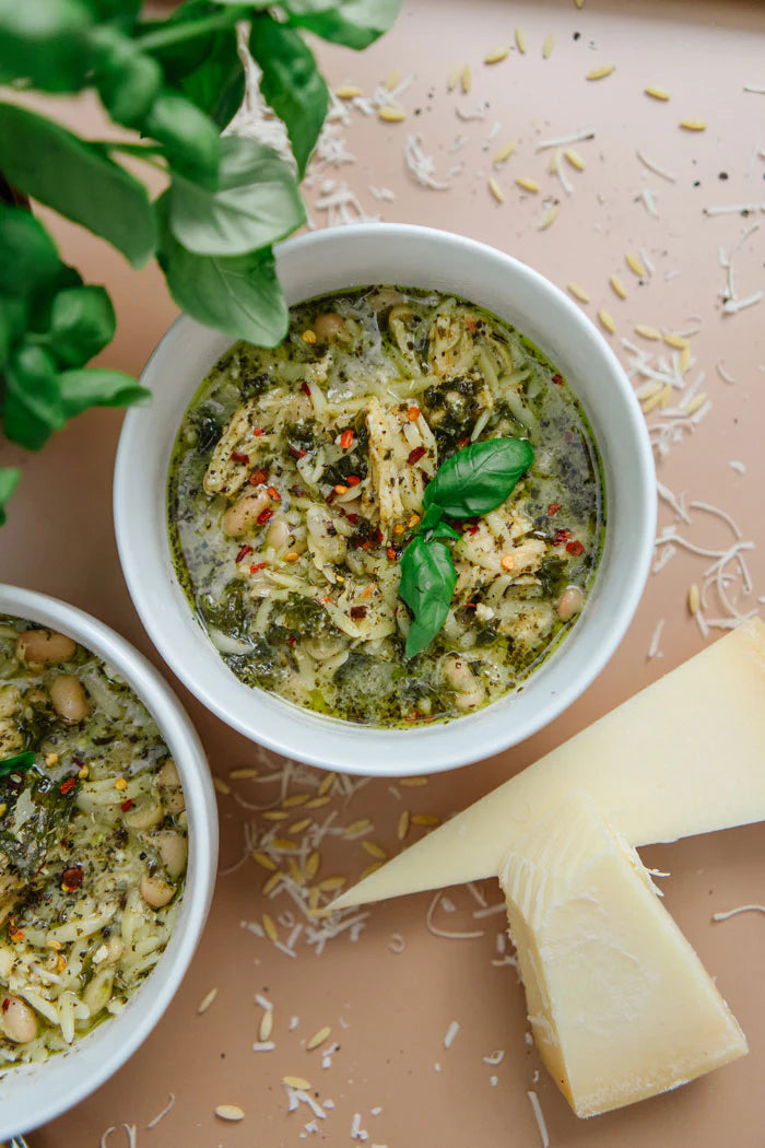 Pesto Orzo Bean Soup